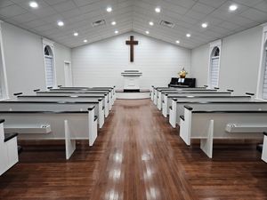 Our new pews & pulpit
